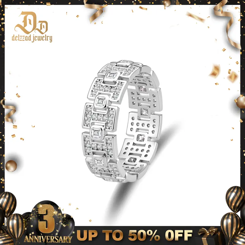 Delzzad 14K Gold-Plated Everlasting Chain Ring Wedding Band VVS Synthetic Moissanite Ring Exquisite Jewelry for Men Women Perfect Birthday Engagement Wedding Anniversary Christmas Gift