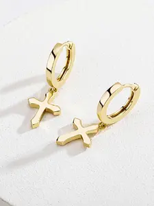 Hot Selling Couple Cross Pendant Clip Earrings, Hoop Earrings, Elegant Copper Material, Simple Style Ear Studs for All Seasons, Non Piercing Earrings