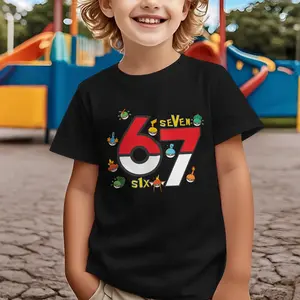 67 Graphic Tee 2026, Six Seven Yellow and Red Poke Balls Boys Girls Kids T-Shirt, Funny Number Design, Soft Breathable Cotton, Perfect Gift for Anime and Fans