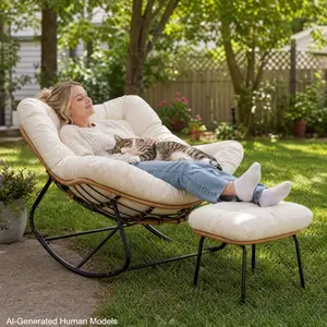 MAMIZO Wicker Papasan Rocking Chair with Ottoman, Indoor Outdoor Oversized Patio Rocker with Thick Padded Cushion, Comfy Large Egg Lounge, Cozy Reading Chair for Living Room Balcony Porch Garden summergarden