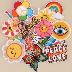 16pcs Summer Series Mixed Cartoon Flower Embroidery Embroidered Fabric Patches, Floral Embroidery Appliques, Floral Embroidery Design, Iron-On Sewing, DIY Crafts, Hat Jacket Clothing Backpack Repair Patches