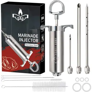 Meat Injector  Kit with 3 Professional Marinade Injector  for BBQ  , Turkey and Brisket; 2-oz Large Capacity, Including Paper User Manual, Recipe E-Book (PDF)