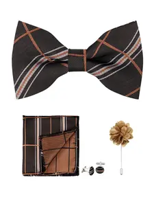 Men's Fashion Bow Tie Set with Hanky Cufflinks Brooch Four-Piece Striped Design High-Quality Accessories for All Seasons