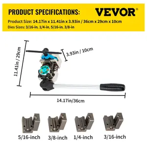 VEVOR Brake Line Flaring Tool, 45 Degree Single, Double, and Bubble Flares for 3/16, 1/4, 5/16 and 3/8 Tube Size, Suitable for Soft Metal of Copper Lines