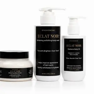 Eclat Noir Brightening Complex Glow Set - 3-Step System for Smoother Brighter Skin with Vitamin C & Licorice Complex for All Skin Types - Moisture Body Care Exfoliate - Exfoliant Korean Hydrating