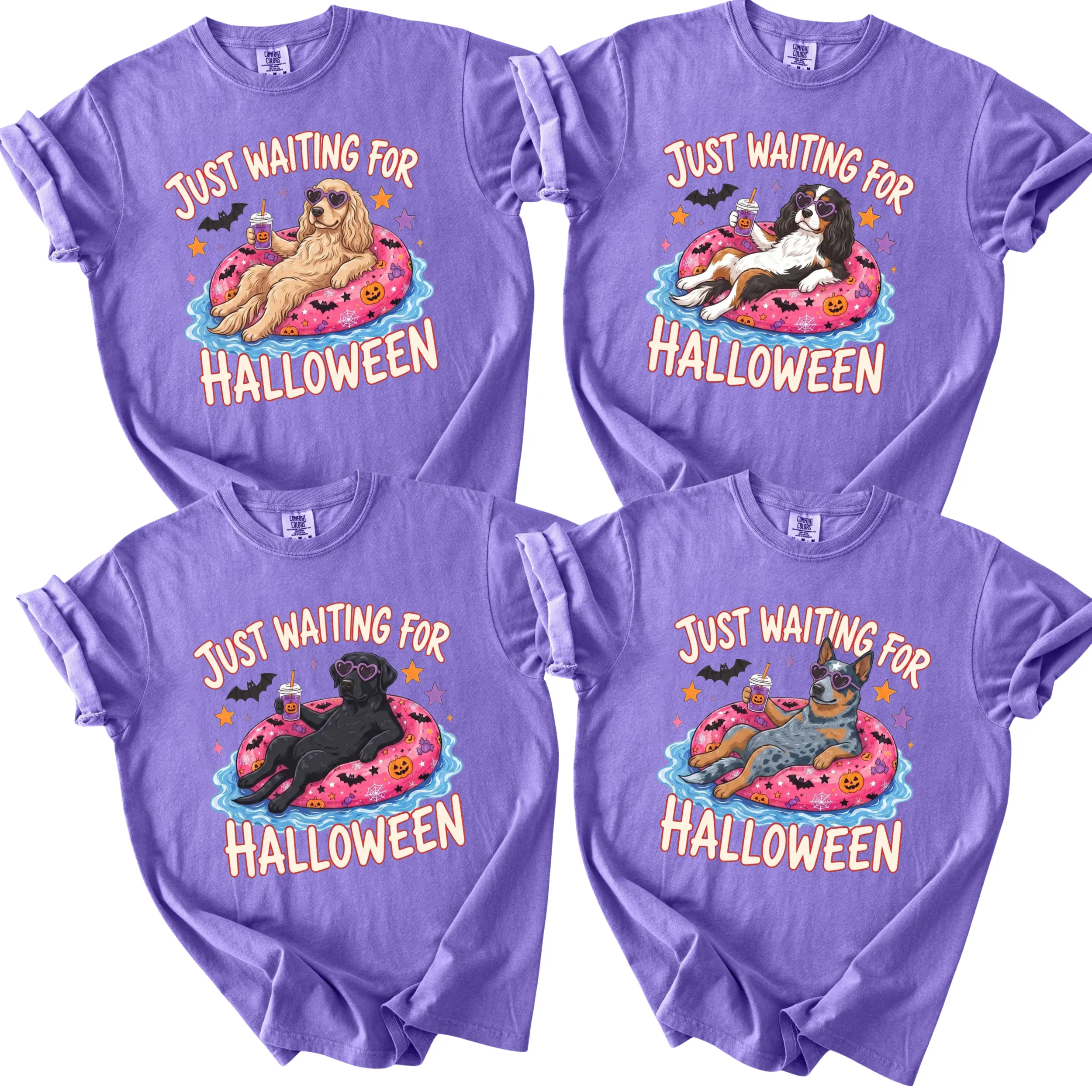 Comfort Colors Violet Just Waiting for Halloween Shirt, Funny summer Halloween Shirt, girly Summer Shirt, Halloween cocktail summer Shirt, summer Shirt, ghost funny