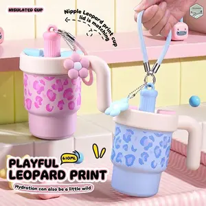 New Leopard Print Insulated Mug With Straw Compact And Portable Travel Mug Coffee Mug With Handle High-Value Straw Mug