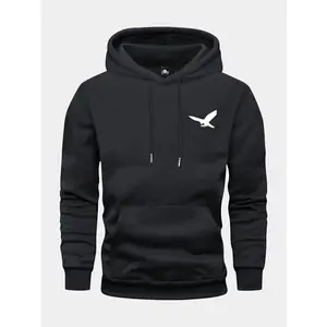 Men's spring and autumn thin long-sleeve pocket personalized bird pattern print hoodie fashion casual sports street trendy brand outdoor men's headwear, suitable as a gift for husband or boyfriend
