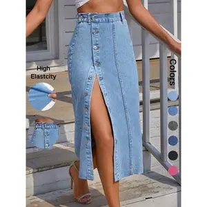 Women'sButtonFrontDenimSkirt,CasualFashionSkirtforDailyWear,LadiesBottomsforAllSeasons