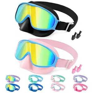 [Summervibes]Vvinca Kids Swim Goggles with Nose Cover Comfort Fabric Strap, Wide View Diving Mask Anti-Fog/UV Swimming Goggles for 3-14,Kids,Youth,for Lake,Beach, Summer Party