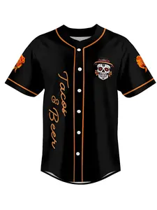 All black skull pattern Medero Black Mexican Beer Celebrating Day of the Dead Baseball jersey Drinking Mexican spirits Jersey unisex, versatile daily fashion gift