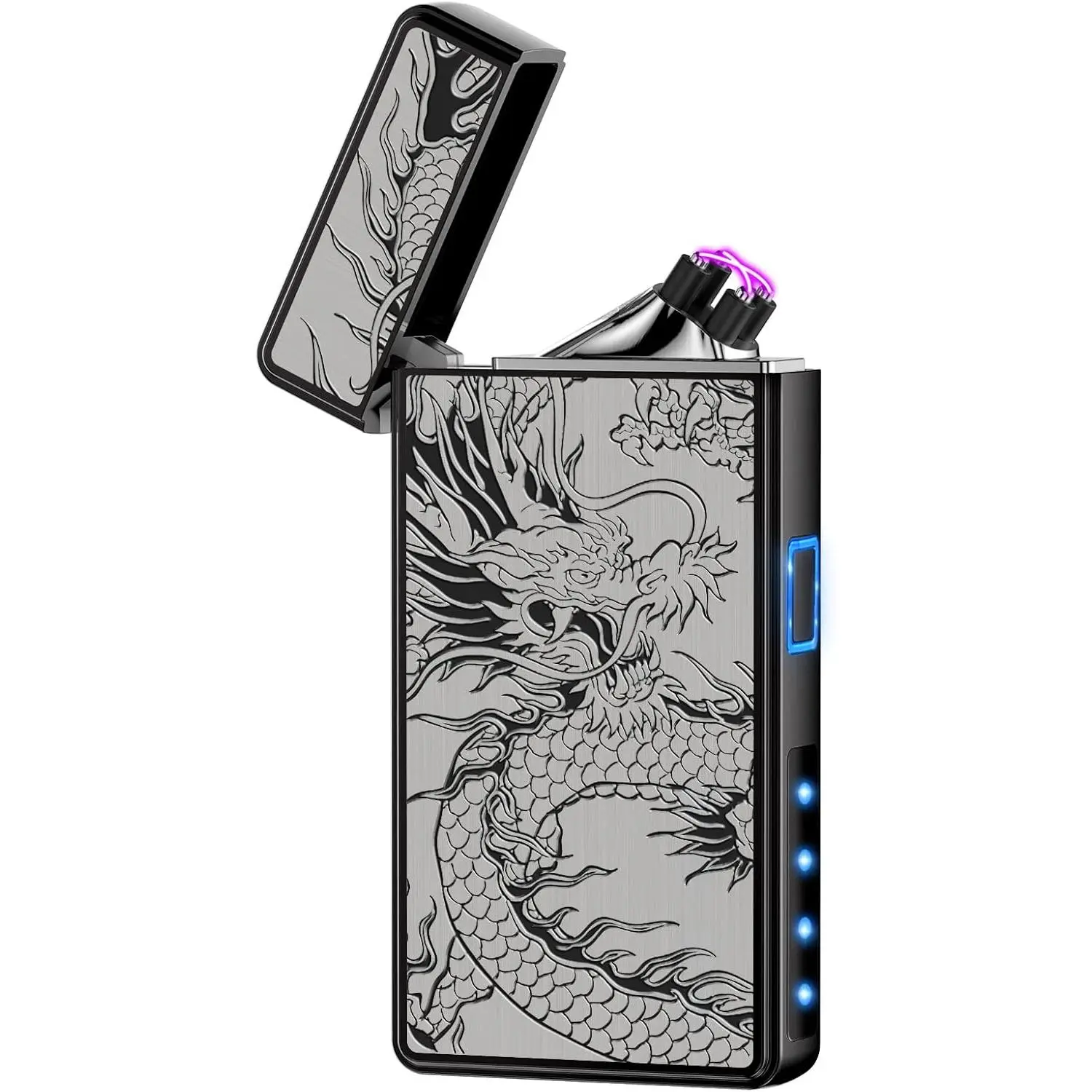 Electric Lighter, USB Rechargeable Plasma Arc Windproof Flameless Electronic Butane Free Mini Lighter for Candles, Fireworks, Outdoor Camping Activities (Black Dragon)