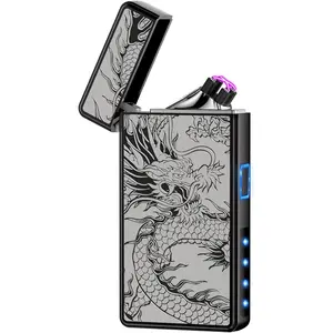 Electric Lighter, USB Rechargeable Plasma Arc Windproof Flameless Electronic Butane Free Mini Lighter for Candles, Fireworks, Outdoor Camping Activities (Black Dragon)