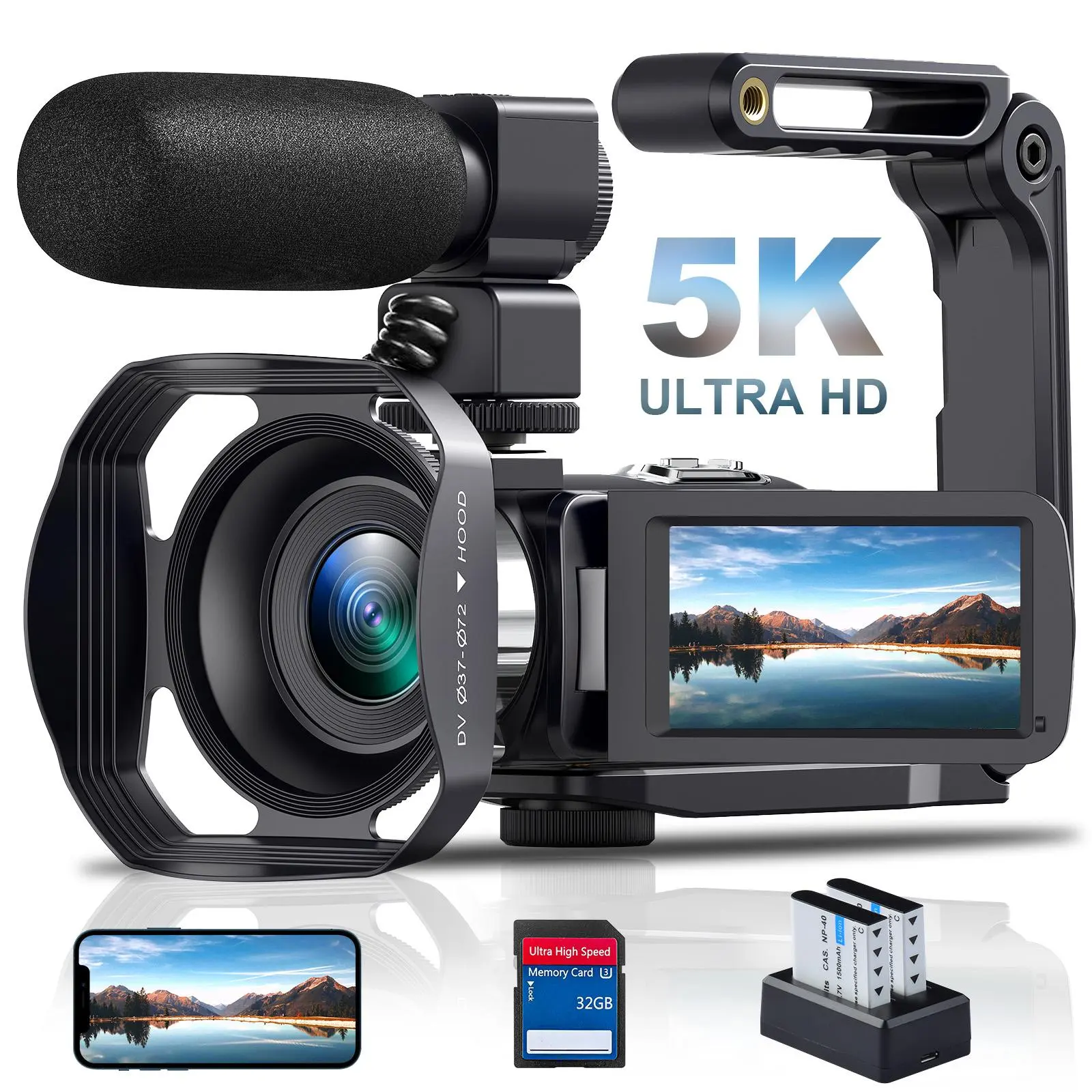 5K 64MP Camcorder with Microphone & 32GB SD Card - IR Night Vision Vlogging Camera for YouTube, 18X Zoom 3.0" Touch Screen Digital Recorder with 2.4G Remote