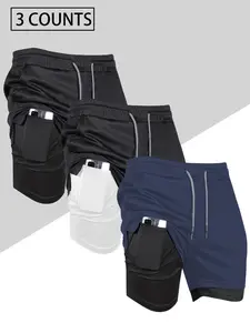 Men's Belief Conquers Fear Printed Gym Shorts, Stretch Knitted Fabric, Perfect for Running Training Yoga Outdoor Activities, Sporty Casual Style, Running Workout Shorts