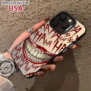 This clown joyful face graffiti phone case is suitable for iPhone 16, 15, 14, 13, 12, 11 Pro Max, X, XR, XS Max, 8 and 7 Plus, with matte shock protection on the back