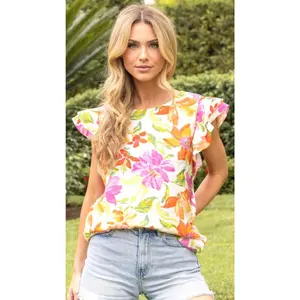 Floral Ruffle Sleeve Top