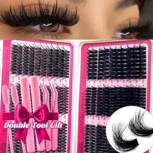 Mikiwi 580PCS Clusters D Curl Wispy Eyelashes 6 IN 1 High Capacity Suit For Thick Fluffy, Natural Look Eyes Makeup Beauty, DIY At Home Large Capacity Dark Individual Eyelashes Tea Book Soft & Voluminous, Suitable For Beginner Makeup