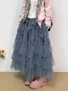 Korean Style Loose Fit Asymmetrical Mesh Cake Skirt, Spring Summer New Sweet Cool Ballet Patchwork Long Puff Dress