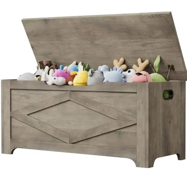 39.4" Wooden Storage Bench, Storage Chest with Safety Hinges