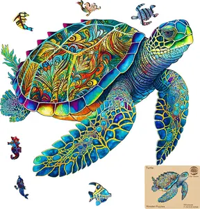 Wooden Jigsaw Puzzle for Adults and Kids Unique Shape Wood Colorful Beautiful Box Fun Challenge Brain Health Family Game Creative Gift for Friends Rompecabezas madera(Sea Turtle 200pcs)