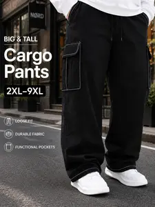 Large Size Men's Cargo Pants, Multi-Pocket Design, Solid Color, Ideal for Beach, Vacation, Commute, Fitness, Outdoor Activities