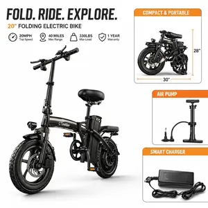 LOOKRUN G11 Electric Folding Bicycle 600W Motor 48V 10AH Battery 30 Miles Range Dual Seat Urban Commuter Bike Foldable Compact Portable with Air Pump & Smart Charger Tire Fat Off-Road f12 sport and outdoor