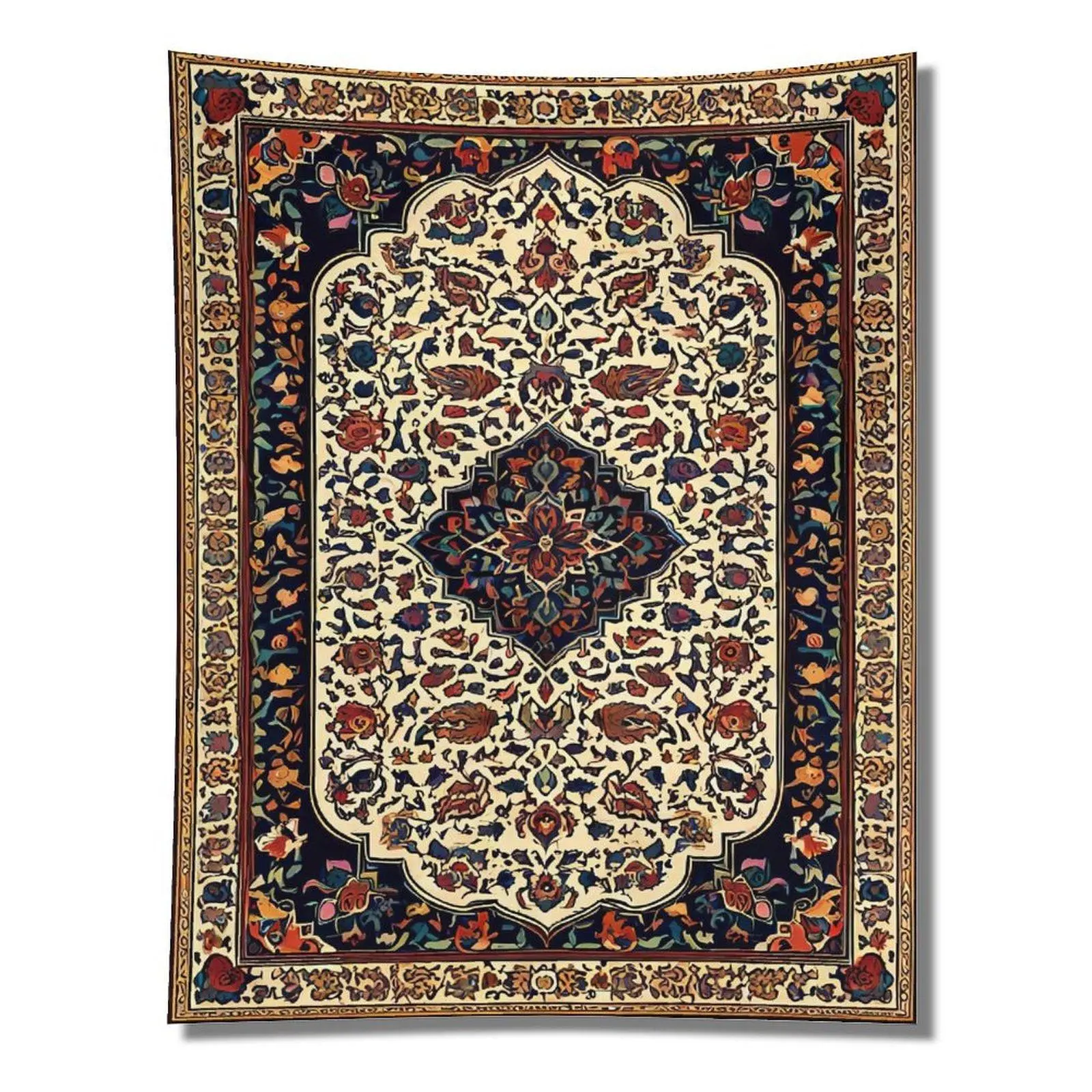 Vintage Persian Floral Ornate Traditional Area Rug Style Wall Tapestry Wall Hanging, Antique Oriental Boho Living Room Decor Ornament