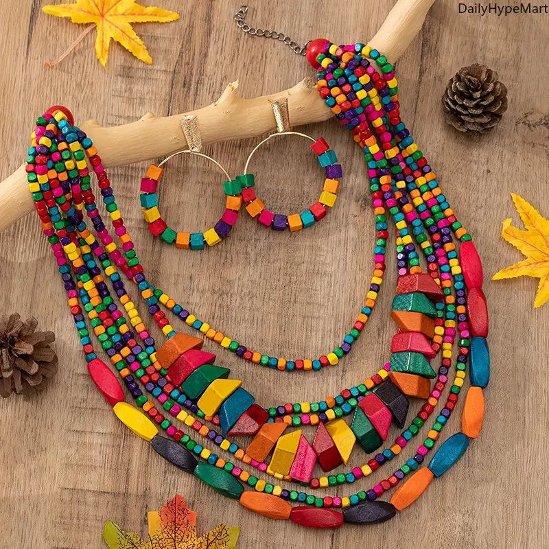 Handmade Bold Boho Style Beaded Necklace - Colorful Beaded Necklaces, Festival-Vacation Fashion Accessory, Anniversary Gift, Boho Style Necklace