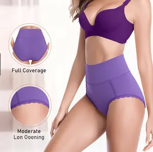 6-Pack Women's High Waist Lace Panties, Soft Cotton Breathable Stretch Solid Color Triangle Briefs, Comfort Daily period Underwear