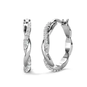 Lauren 18k White Gold Plated 22mm Twisted Hoop Earrings with Simulated Diamond Crystals