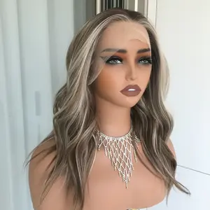 AISOM New Released Sierra Hazelnut Beach Wave Free Part Synthetic lace Front Wig with Scandinavian Hairline Glueless Wig 18 Inches