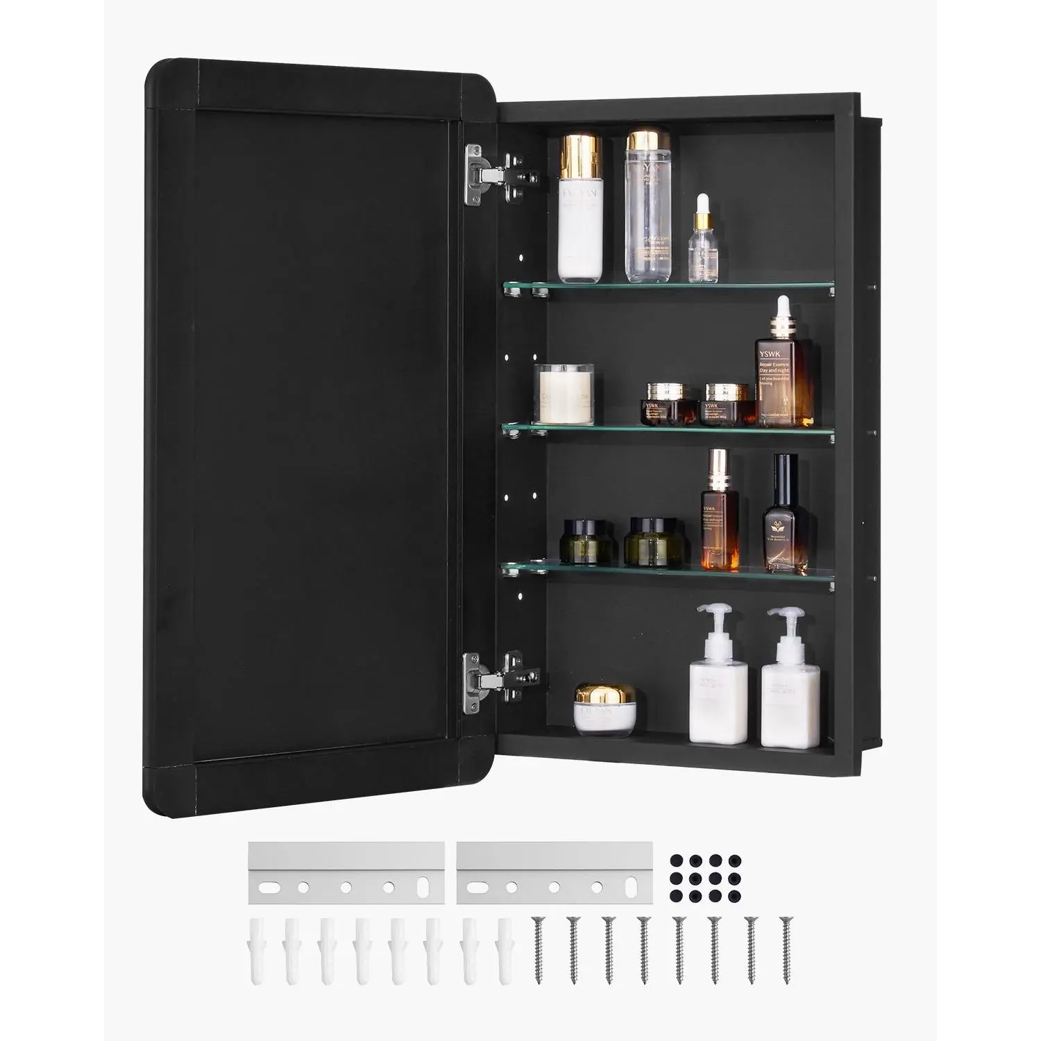 【DealsForYouDays】VEVOR Medicine Cabinet, 16.5 x 27.5 inch, Medicine Cabinet for Bathroom with Mirror,  Aluminum Frame Bathroom Wall Cabinet, 3-layer Adjustable Shelves, Recessed & Wall-mounted Installation