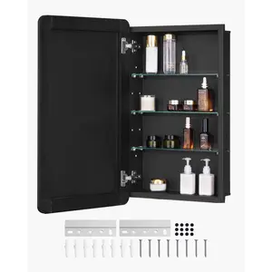 VEVOR Medicine Cabinet, 16.5 x 27.5 inch, Medicine Cabinet for Bathroom with Mirror,  Aluminum Frame Bathroom Wall Cabinet, 3-layer Adjustable Shelves, Recessed & Wall-mounted Installation