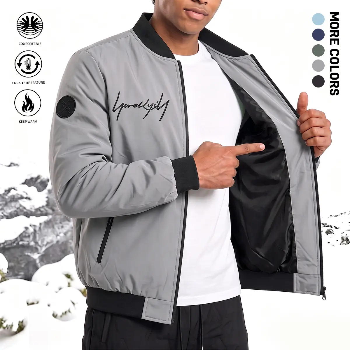 Men's letterman jacket with embroidered letters, snap front & striped cuffs – for campus, streetwear, or casual outings – 100% polyester shell, lightweight & easy-care – sporty, bold, and effortlessly cool.