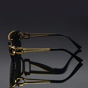 Vintage Luxury Golden Fahsion Glasses Cool Tiger Stand Women's Frameless Black For Men And Women Outdoor Travel Anti Glare Glasses001