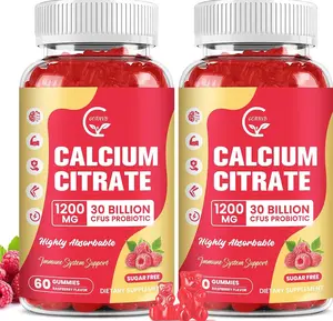 (2 Pack) Sugar Free Calcium Citrate Gummies 1200 mg with Vitamin d3, K2, Magnesium, Zinc for Bone, Muscle & Immune Support, High Absorption Calcium Supplement for Women, Raspberry Flavor, 60 Chews