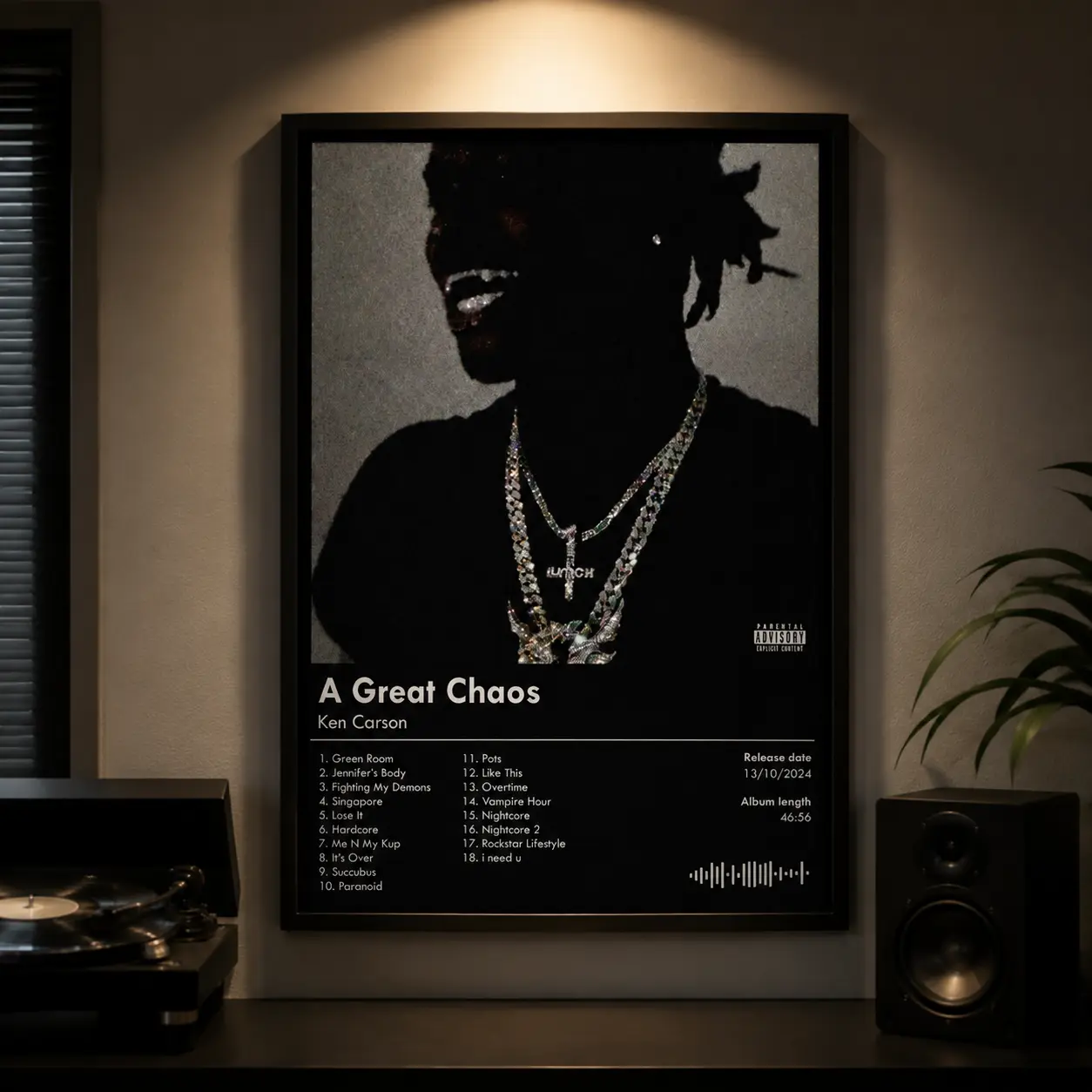 Ken Carson "A Great Chaos" Album Poster Print - Artistic Custom Rap Home Decor, Teenage Boy Gift, Bedroom Wall Art, Home Supply