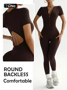 Women's Slim Fit Sporty Jumpsuit, Waist Cinching Half Zip Design, Fashionable Cut, Suitable for Indoor Outdoor Activities, Yoga Wear