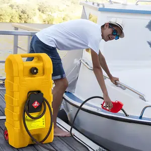 15 Gallon Gas Can with Manual Transfer Pump & 10 FT Hose - Portable Fuel Tank with Durable Wheels & Comfortable Carry Handle - Leak-Proof Heavy Duty Gas Caddy for Safe Fuel Storage - Ideal for Home, Garage, and Outdoor Use - Yellow