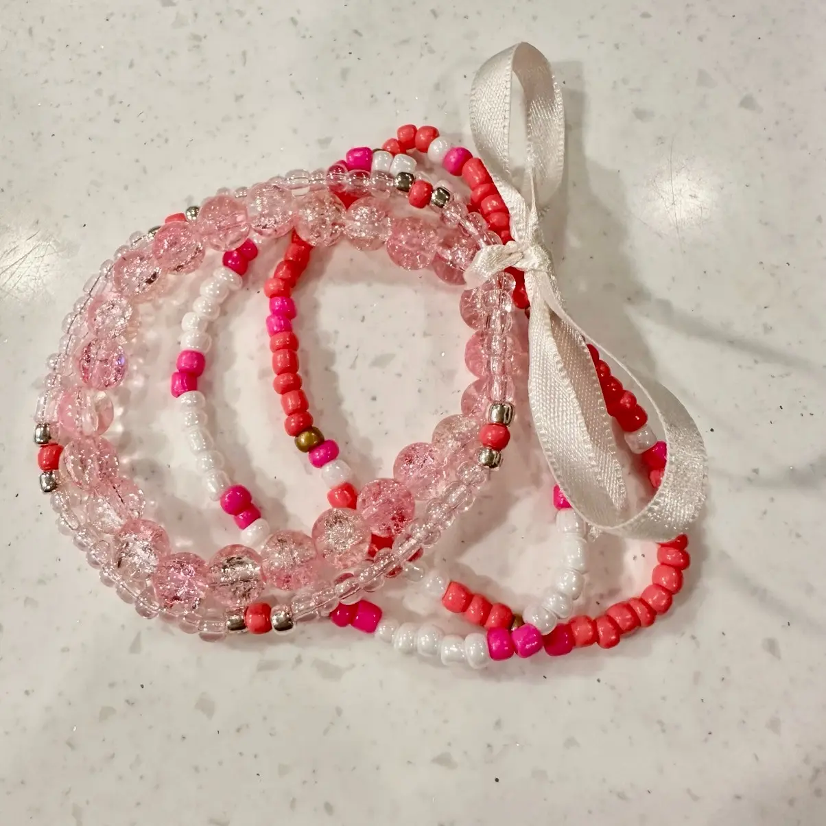 Pink Glass Bead Bracelet Bundle with Stretch Cord