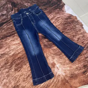 Toddler girl jeans girl winter pant blue kids bleached jeans pocket adjustable waist pant
