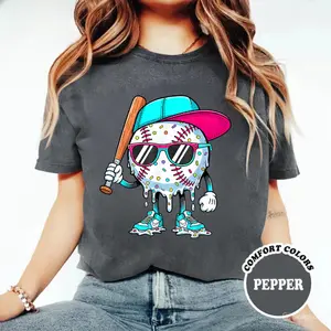 Drip Baseball Graphic Comfort Colors T-Shirt, Funny Street Style Sports Tee, Cool Baseball Lover Shirt, Casual Game Day Outfit Gift