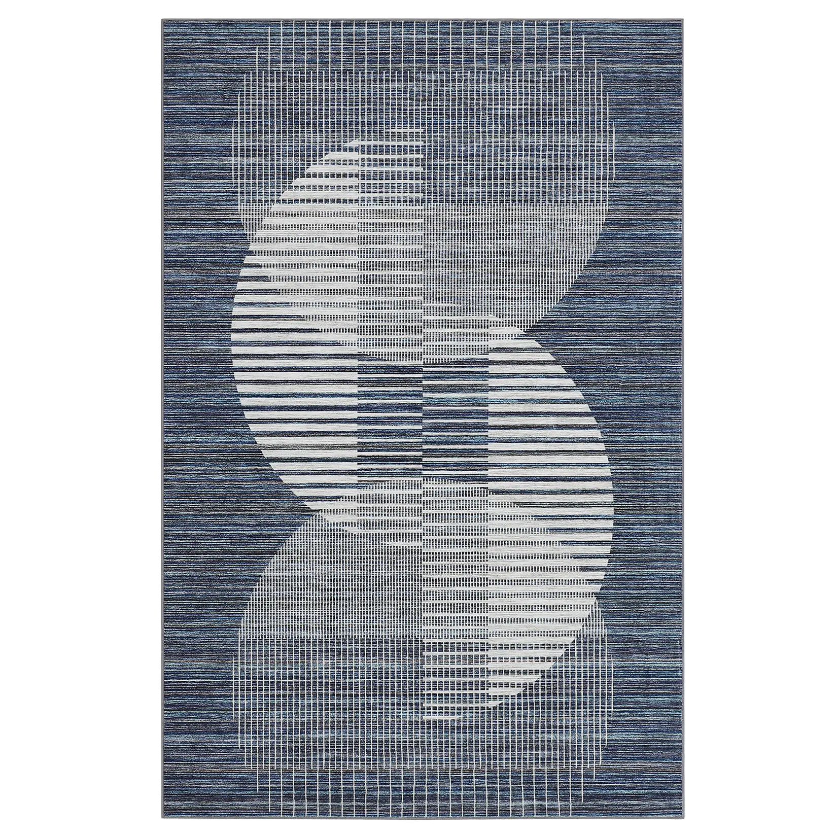 10x13 ft Polyester Blue Rectangular Semi-Circular Area Rug, Modern Geometric Print, Machine Washable Squiggly Area Rug for Living Room, Bedroom, Semi-Circular Area Rugs, Squiggly Area Rugs