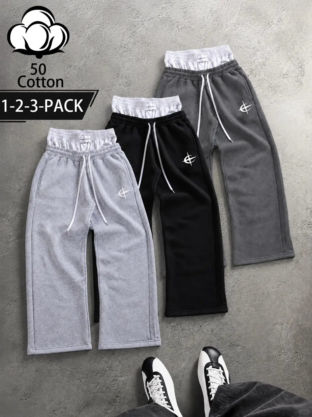 1/2/3 Pack Double Waist Star Print Sweatpants, Faux Two-Piece Layered Casual Pants with Drawstring, Relaxed Straight-Leg Cotton Blend Athletic Trousers with Pockets, Casual Y2K Streetwear Lounge Pants for Everyday, Workout and Travel, All-Season Wear