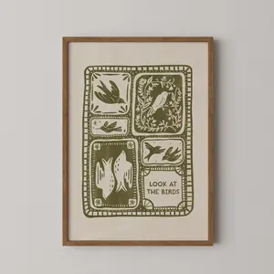 Look at the Birds Scandinavian Folk Art Print  Bible Verse Wall Art 1 - (Unframe)