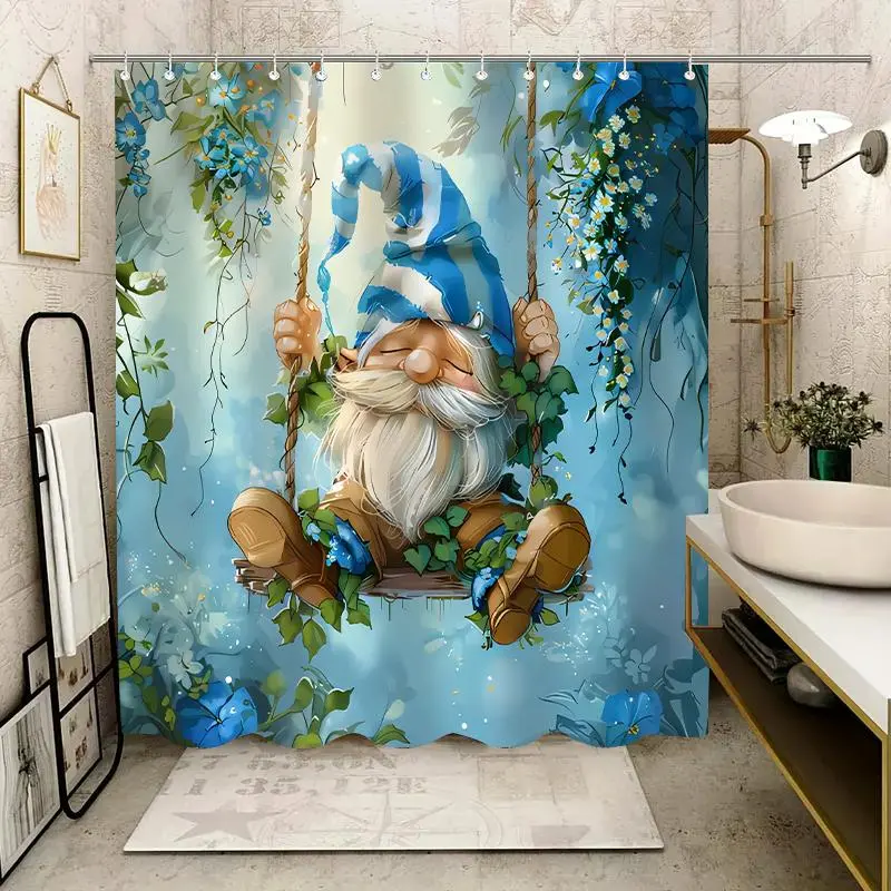 Cute Gnome Pattern Shower Curtain, Waterproof Bathroom Curtain with Metal Grommets for Stability, Durable Shower Curtain for Home, Hotel, Apartment, Dorm