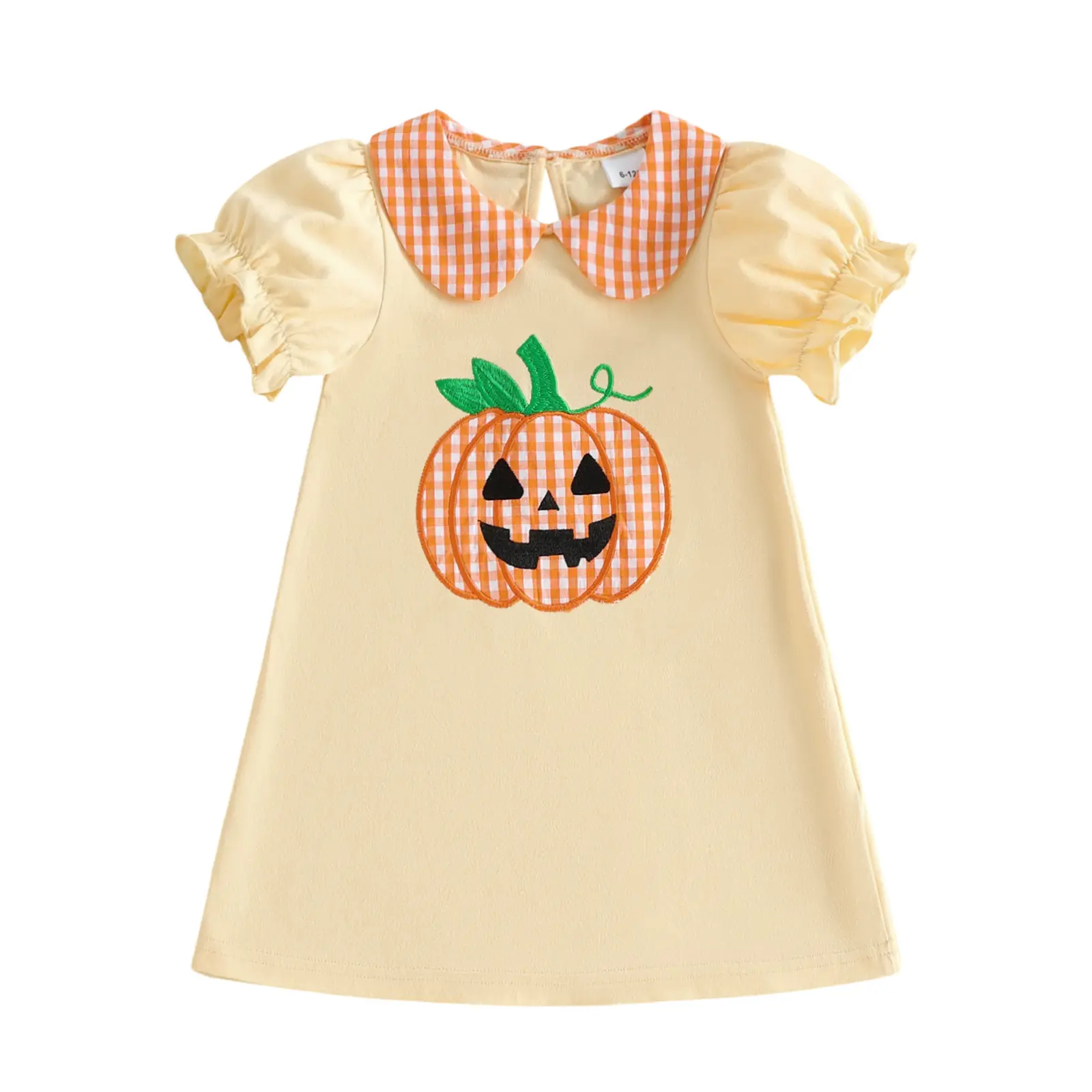 Toddler Baby Little Girls Halloween Dress Pumpkin Embroidery Doll Collar Short Sleeve Dress Summer Clothes 1-5 Years