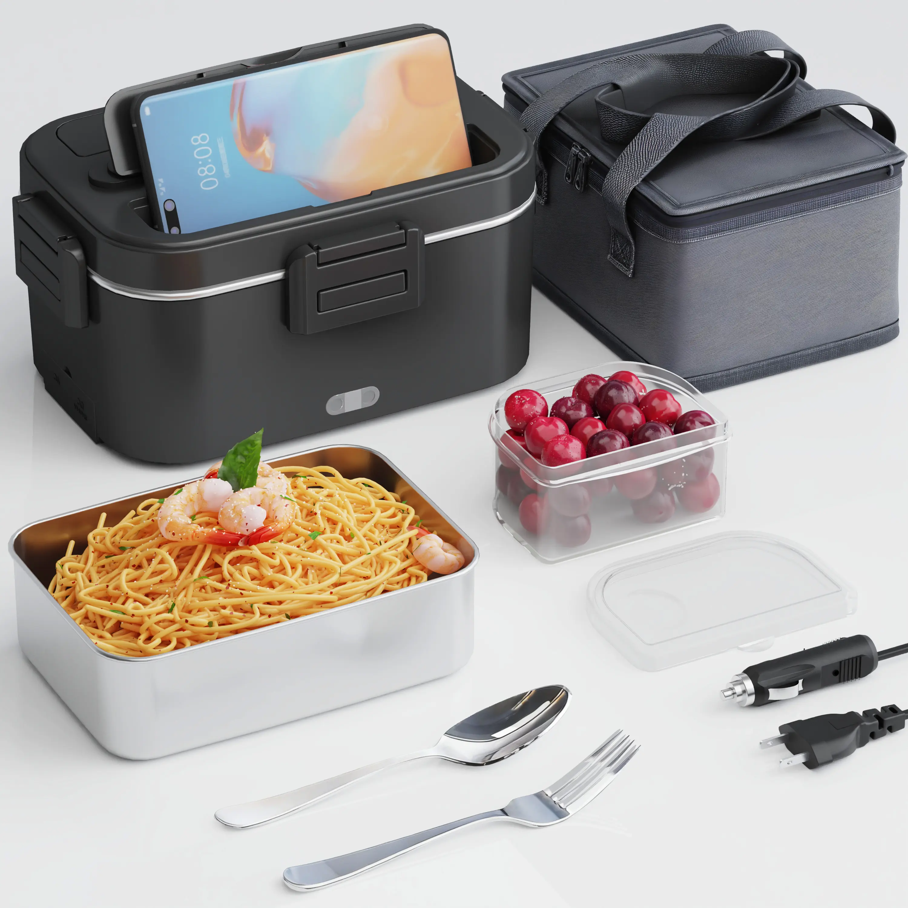 Nifogo Electric Lunch Box, 100W Food Heater 1,8L for Adults Portable Food Heater with Tableware and Lunch Bag, Car & Home Portable Electronic Food Heater for Home Office Travel