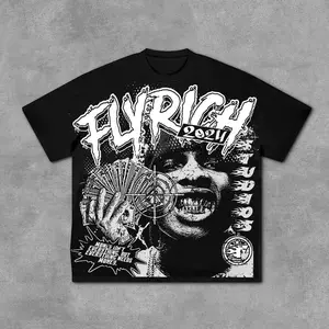 Fly Rich Abstract Human Face Graphic 100% Cotton T-Shirt